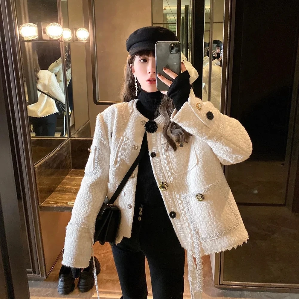 

Autumn New Style Small Fragrant Wind Lace Short Jacket Women Short Spring Wild Loose Elegant Ladies Sweet Temperament Jacket Top
