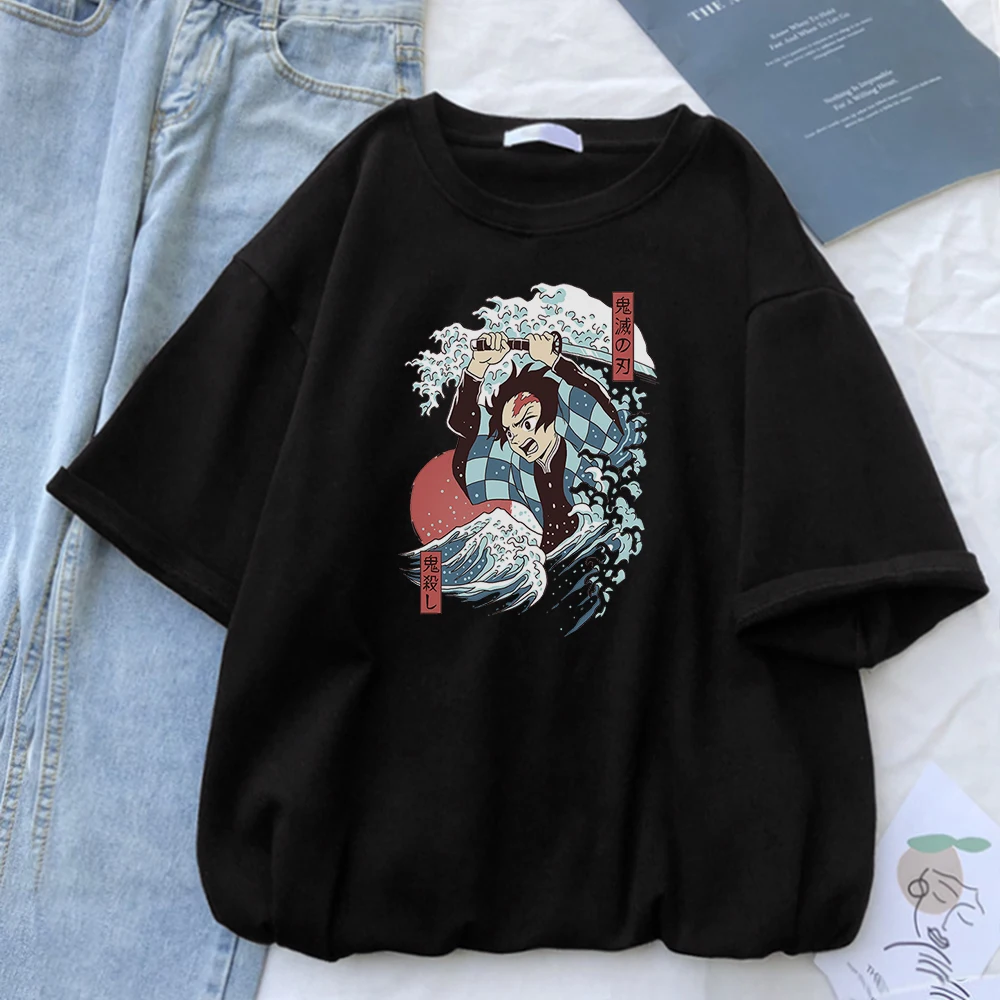 

Футболка женская с круглым вырезом, Модная стильная одежда с принтом демонов, убийц укиё-э, футболка с коротким рукавом, оверсайз