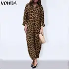 Женский леопардовый комбинезон VONDA, повседневный винтажный комбинезон с длинным рукавом, брюки в стиле оверсайз