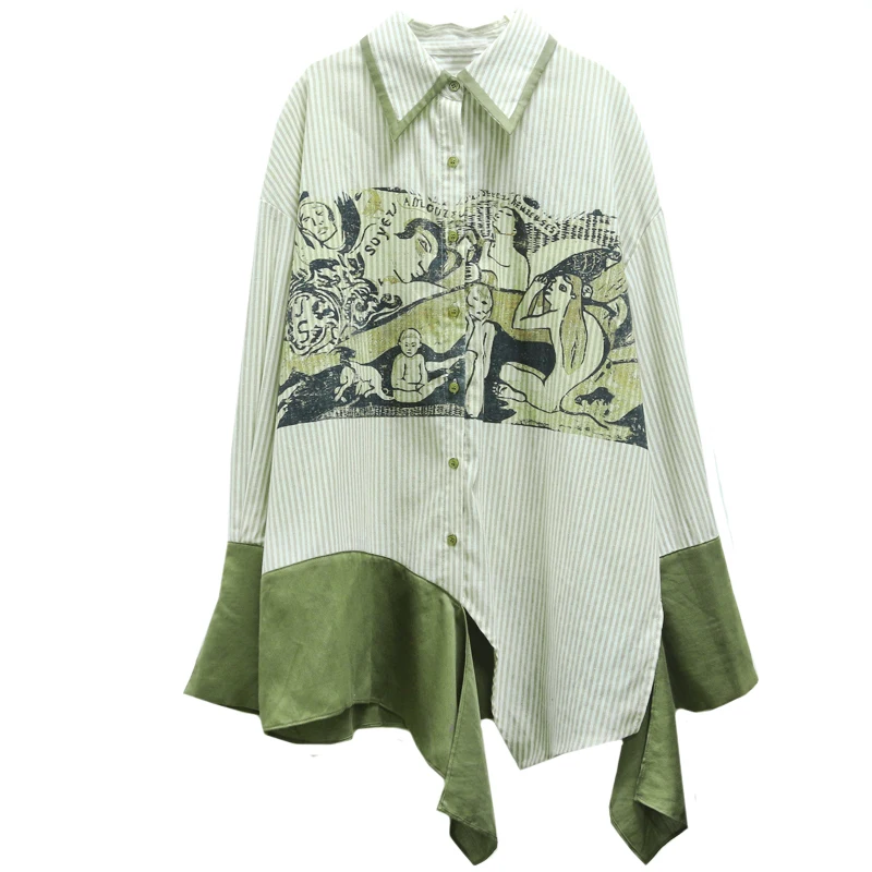 Женская асимметричная рубашка LANMREM повседневная контрастных цветов с длинными