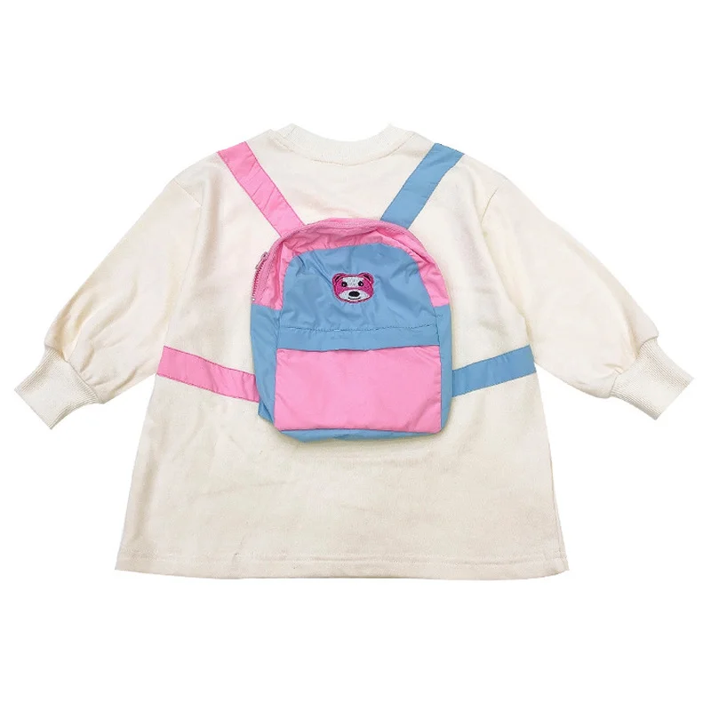 

Dress 2021 Sweater Dress with School Bag Children Clothes Dress for Baby Girls Clothing Medium and Long Term Long Sleeve Korean