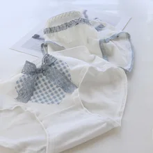 Ropa interior de hilo de algodón para hombre y mujer, bragas con bola de pelo de sirvienta, adorno de encaje a cuadros de corazón, lazo de Lolita (4)