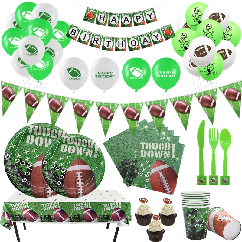 

American Football Party Balloons Tableware Set Paper Cups Boy Favor Rugby Theme Birthday Party School Sports Event Deco Supplies