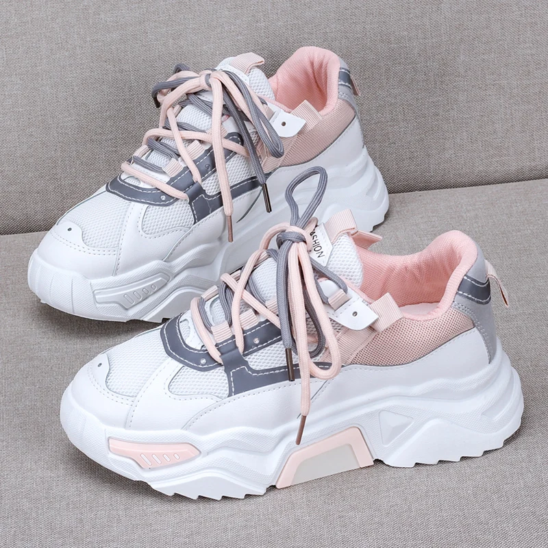 

Women Sneakers Breathable Outdoor Walking Shoes Woman Mesh Casual Shoes Pink Lace-Up Ladies Shoes 20201 Fashion Female Sneakers