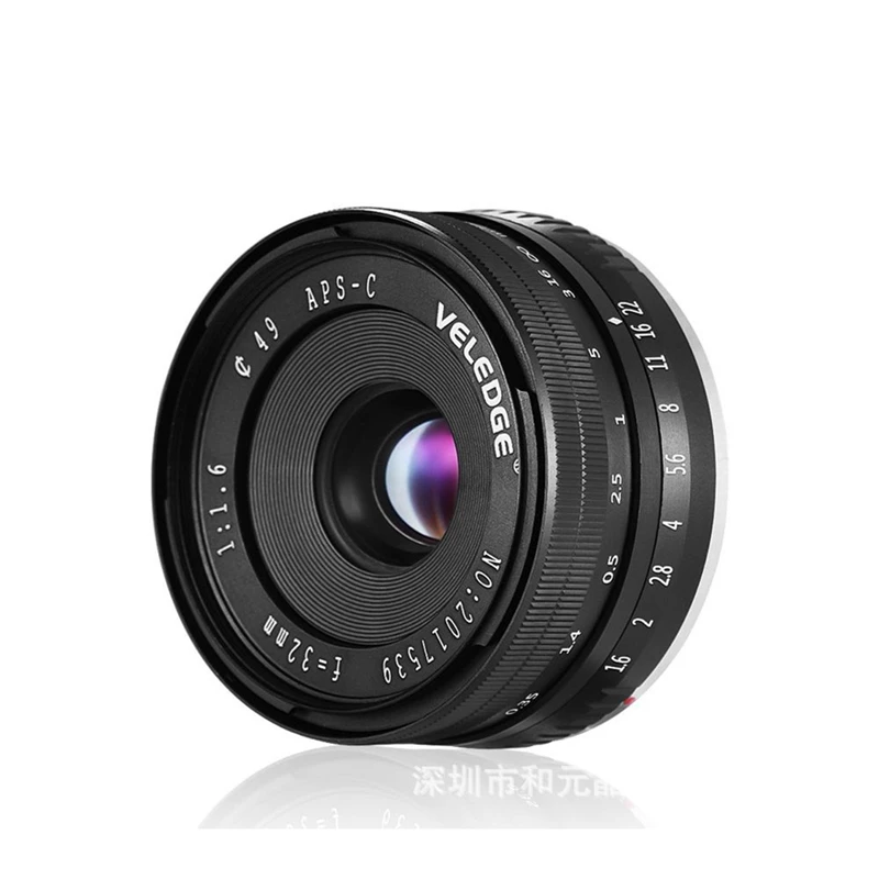 

Объектив камеры VELEDGE 32 мм F/1,6, с ручной фокусировкой, с высокой диафрагмой, для Sony A6000, A6300, A6500, NEX 5, 6, 7 C
