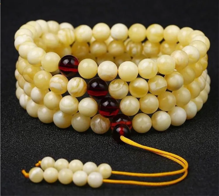 Браслет из бусин белого нектара 8 мм 108 браслет Будды натурального медового воска