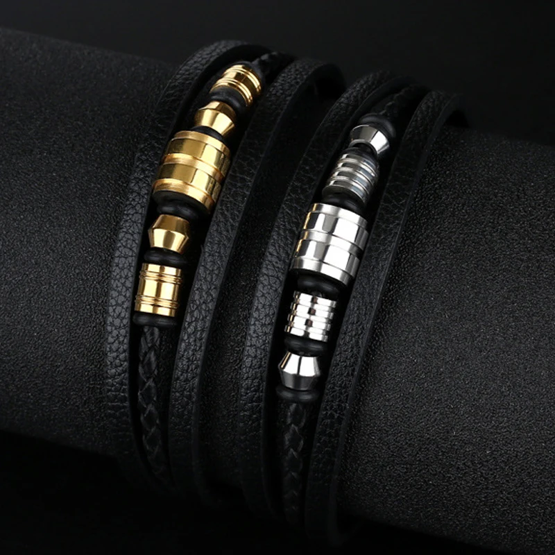 Мужской модный браслет из кожи и нержавеющей стали неправильной формы
