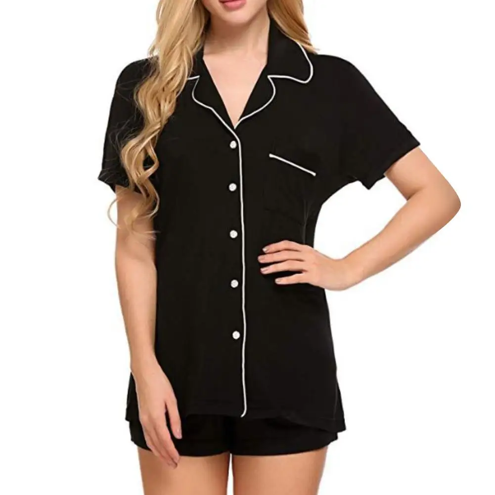 

Women Stripe Dot Short Sleeve Button Blouse Shirt Shorts Set Sleepwear Nightwear Casual Pajamas Casual Set For Women