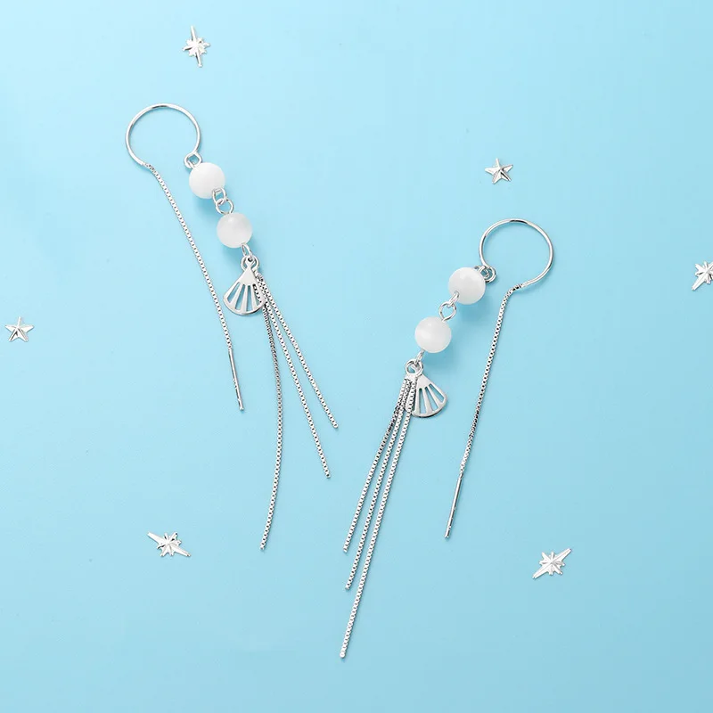 

925 Sterling Silver Drop Earrings,Geometric Long Hanging Earrings, Simple Flower Opal Ear Hooks Fashion Jewelry 2021 Christmas