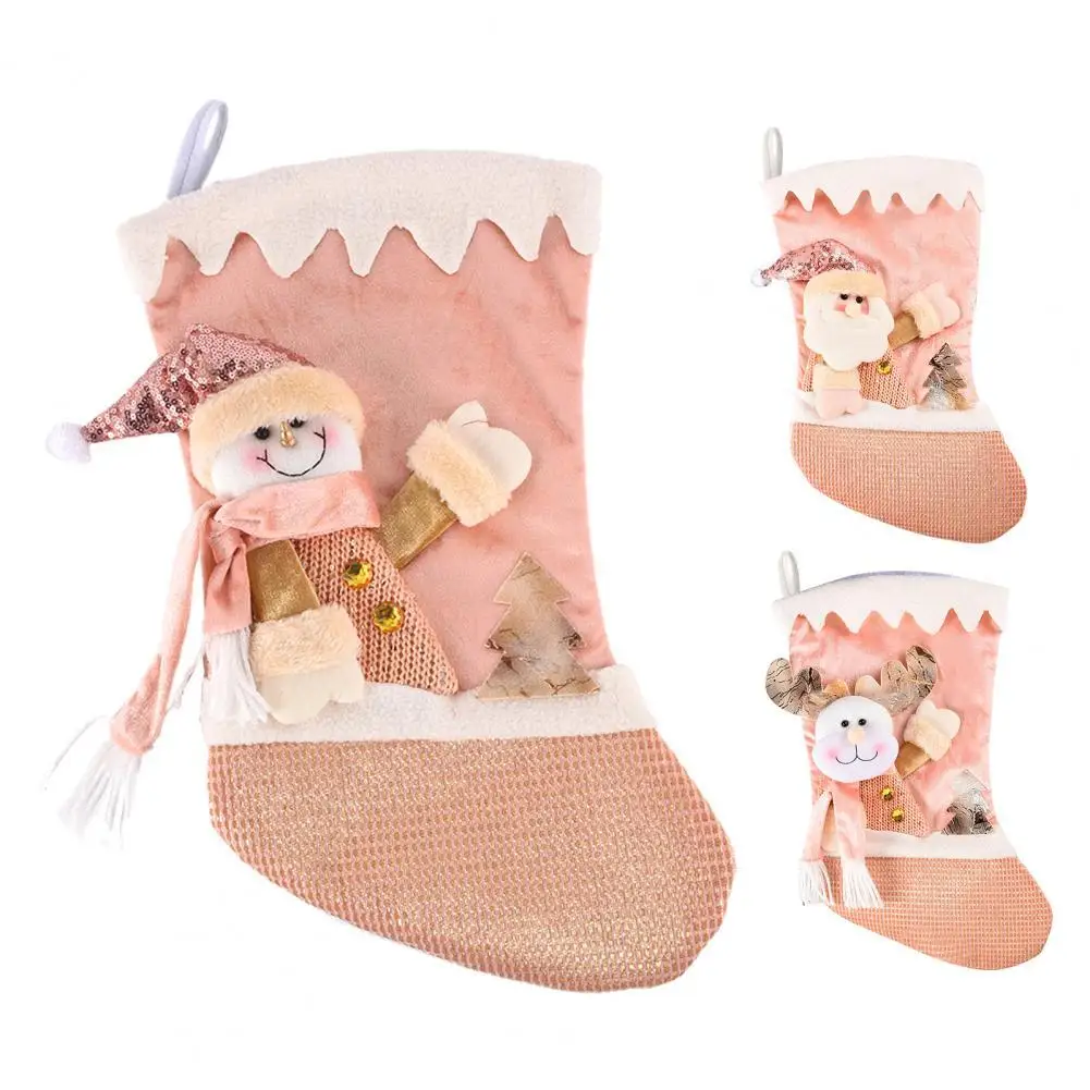 

Lanyard Wear-resistant Pink Santa Claus Fireplace Decor Sock for Kids