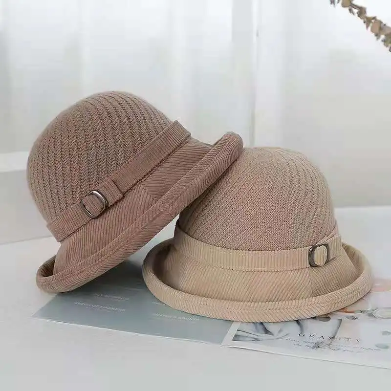 

2021 New Bucket Hats Autumn Winter Hat for Women cashmere retro basin hat