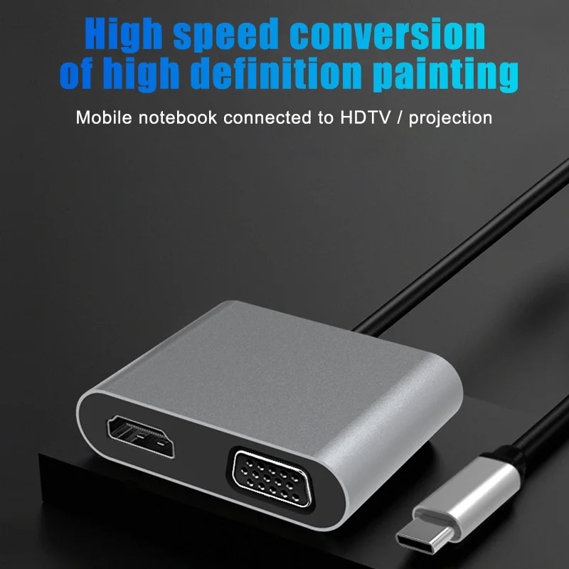 

USB C Hub USB3.1 Type-C to HDMI Adapter Dock with 4K HDMI VGA OTG PD Charge SGA998