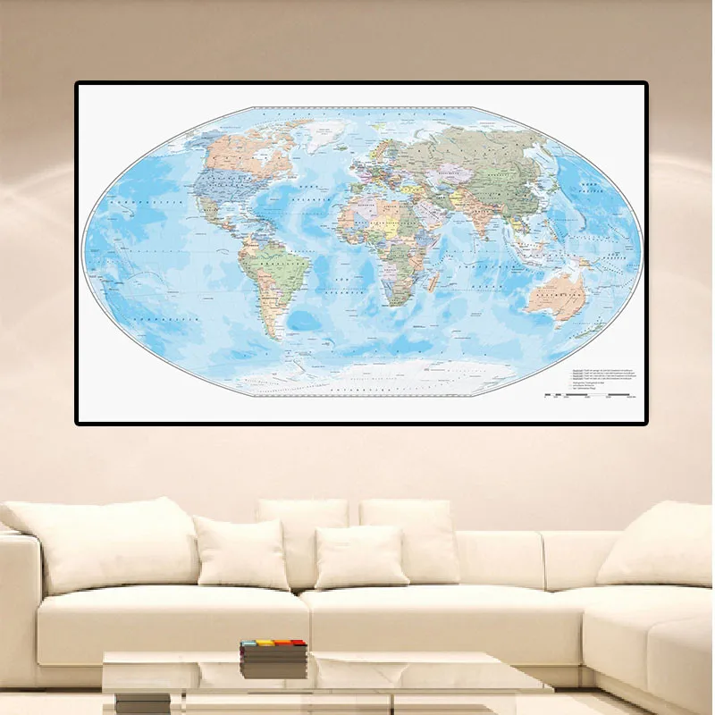 

The German World Political Map Non-woven Canvas Painting Modern Art Poster Wall Sticker Cloth Card Living Room Home Decoration