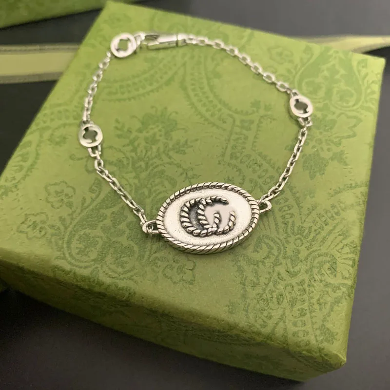 

Ag925 Sterling Silver Double G Oval Bracelet Men And Women Couple Luxury Bracelet Retro Trend Charm Fashion Charm Exquisite Gift