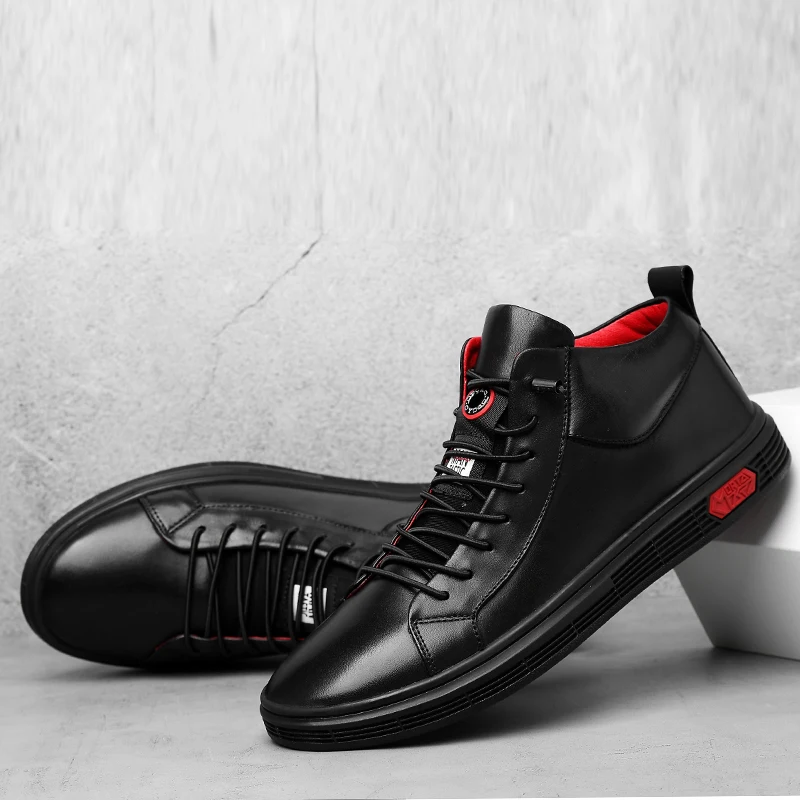 

2019 autumn winter fashion men's shoes casual genuine leather male flat sneaker black shoe man size 36-47 platform shoes for men