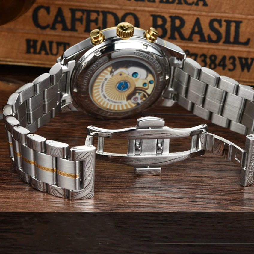 Carnival Luxury Men Watch Automatic Mechanical Waterproof Wristwatch Relogio Masculino Stainless Steel Band Moon Phase Watches | Наручные