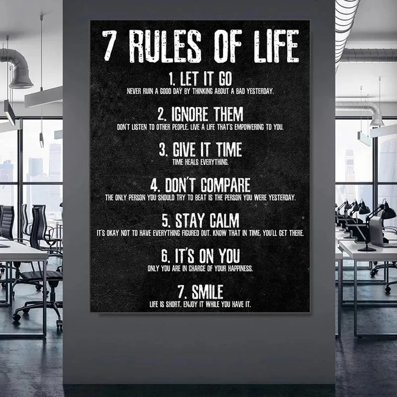 

7 Rules of Life Watch Your Thoughts Motivational Posters and Prints on The Wall Canvas Painting Wall Art Picture for Living Room
