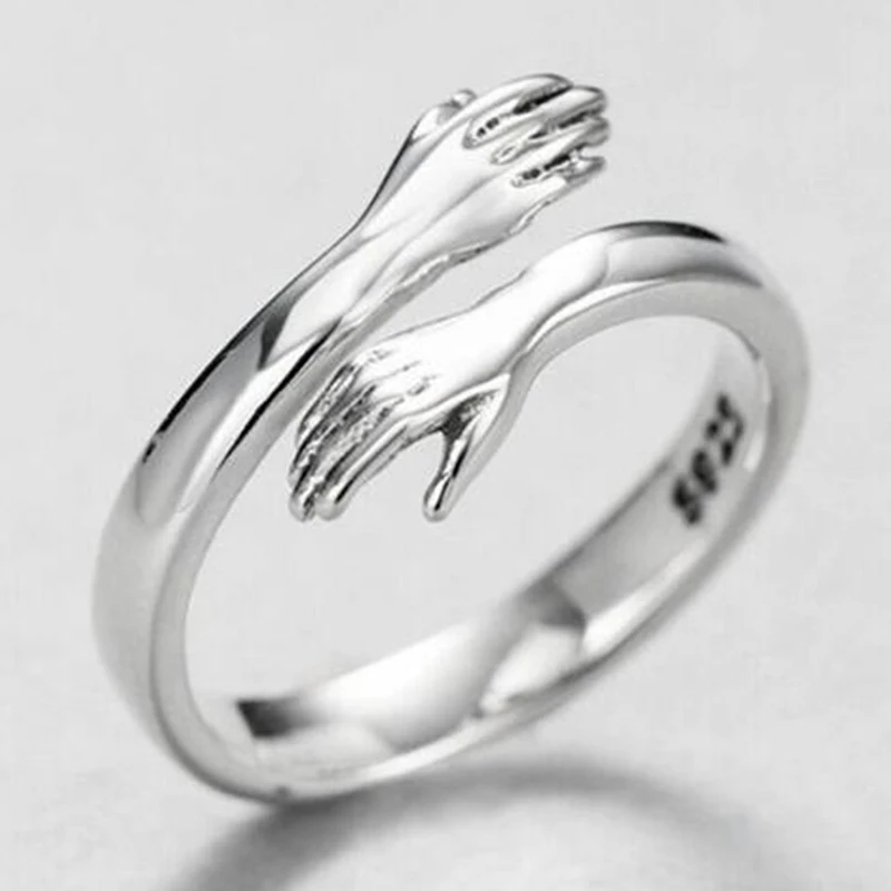 

New European American Jewelry Love Hug Ring Retro Fashion Tide Flow Open Ring 2021 Solid Color Exquisite Men Woman Rings