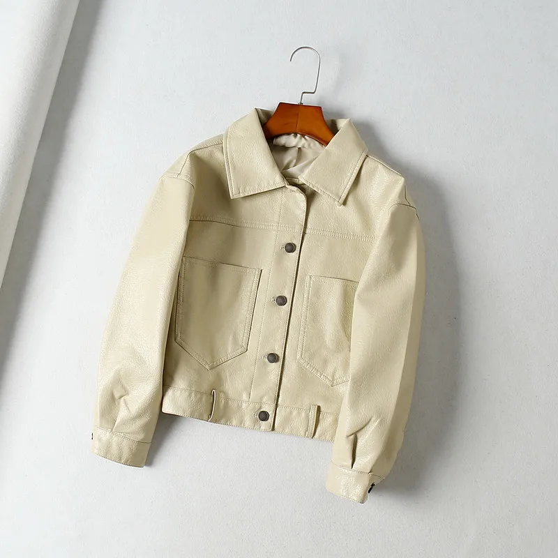 

Женская байкерская куртка из мягкой искусственной кожи, зеленая однобортная приталенная байкерская куртка с большими карманами и длинным ...