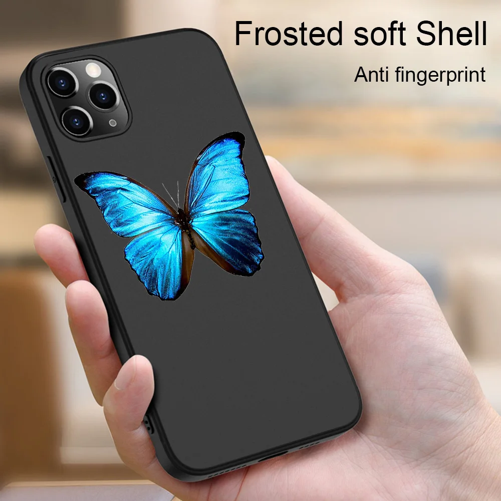 

Butterfly Phone Case For iPhone 11 12 Pro Max mini X XR XS Max 7 8 6S Plus SE 2020 Phone Cases Black Soft TPU Cover Coque Capa