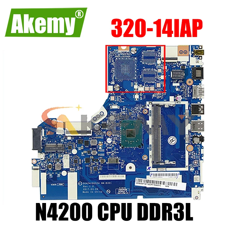 

Akemy For Lenovo 320-14IAP Laptop Motherboard DG424/DG524 NM-B301 N4200 CPU DDR3L FRU 5B20P19720 5B20P19712
