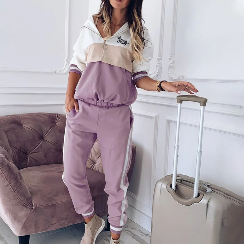 

2 Pieces Set Sports Suits Women Casual Hoodies Set Women Long Sleeve Sports Printing Letter Slim Running Sportswear Tight Jogger