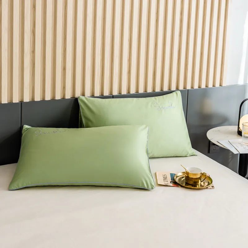 

New 2Pcs 100% Cotton Pillowcase Embroidered Pillow Case 48X74CM Solid color For Bedding Luxury Home Decoration