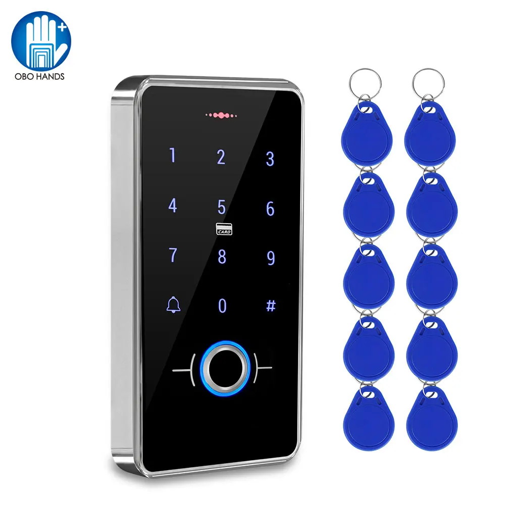 Controller di accesso alle impronte digitali RFID lettore di tastiera Touch impermeabile apriporta DC12V retroilluminazione esterna con portachiavi 13.56MHz