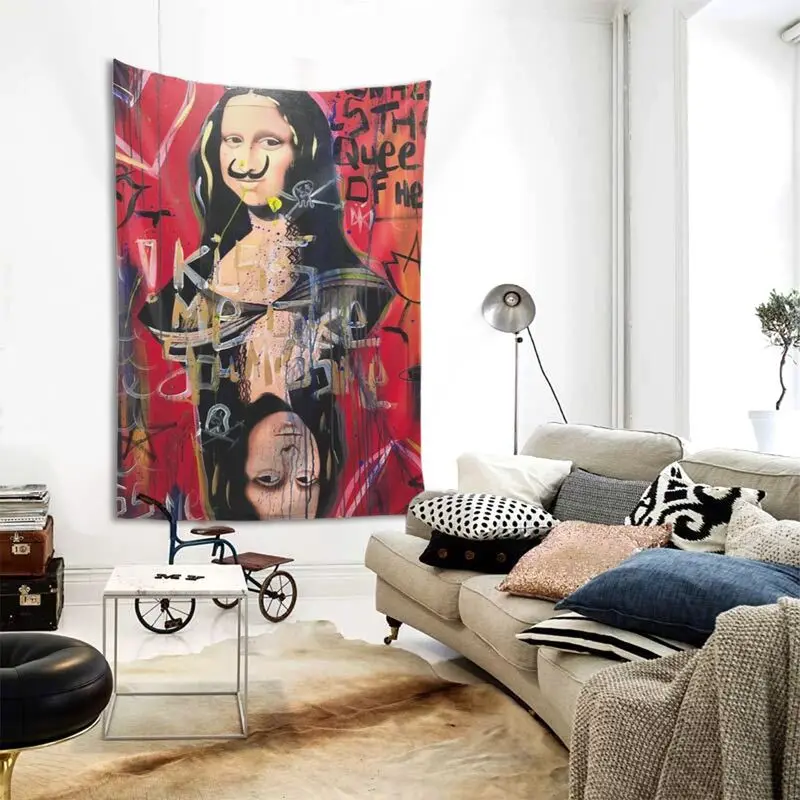 

FFO Mona Lisa Street Graffiti Art Wall Hainging Tapestry Aesthetic Background Cloth Living Room Decoration Painting Carpets