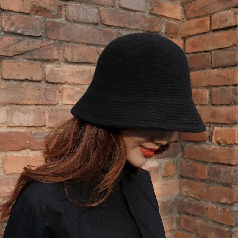 Однотонная шерстяная шляпа-ведро с широкими полями для женщин зимняя осенняя