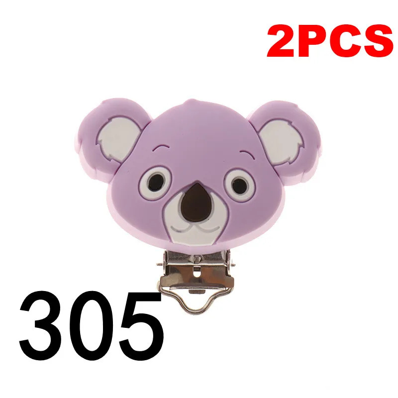 KC-305 Lilac Fkisbox 2pcs Mouse Pacifier Clip Silicone Bead Baby Teether& Plastic Teething Accessories Nipple Clasps Toy DIY Round Koala - Цвет: KC-305 Lilac