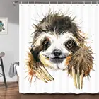 Занавеска для душа Ленивец, забавная Милая Ленивец Акварельная животная Художественная печать, декор для ванной комнаты, тканевая занавеска для душа s