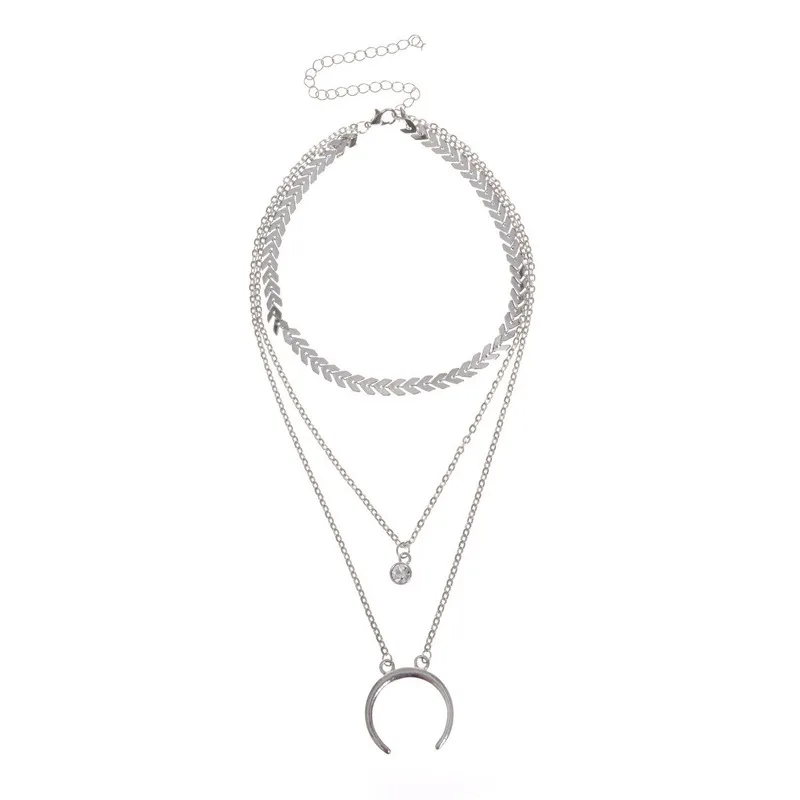 

Multilayer Moon Necklaces Jewelry Crystal Lovers Aesthetic Girl Silver Color Trendy Necklace Chain Women Collier