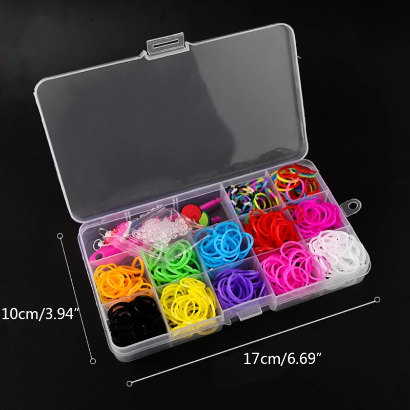 

480Pcs/15 Grids DIY Hand-Woven Rainbow Rubber Band Making Kit, Girl Hair Band Bracelet Loom Making Toy Set H055