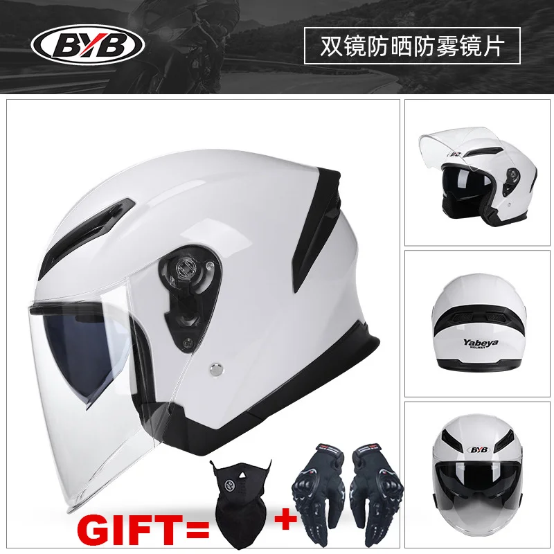 

New 2 Gifts New Open Half Face Motorcycle Helmet Dual Lens Double Visors Motorbike Helmet DOT Approved Capacete De Moto Casco
