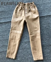 europe 2021 spring womens high quality leather pencil pants chic genuine leather ninth pants b473
