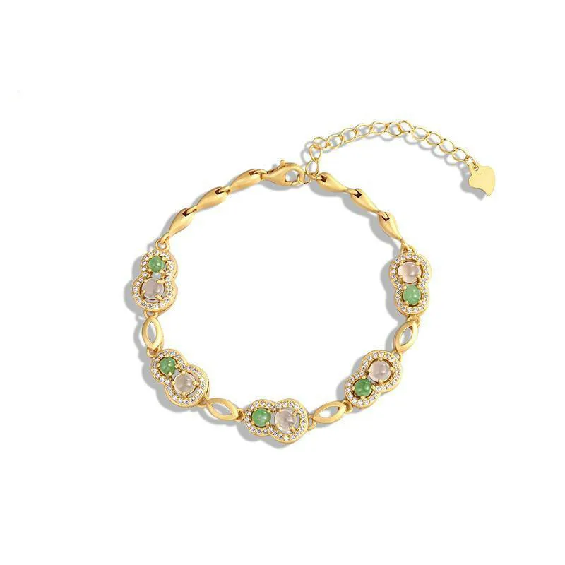 

New Bracelet S925 Silver Ancient Method Natural White ice Fruit Green Chalcedony Egg Noodle Gourd Bracelet Temperament Versatile