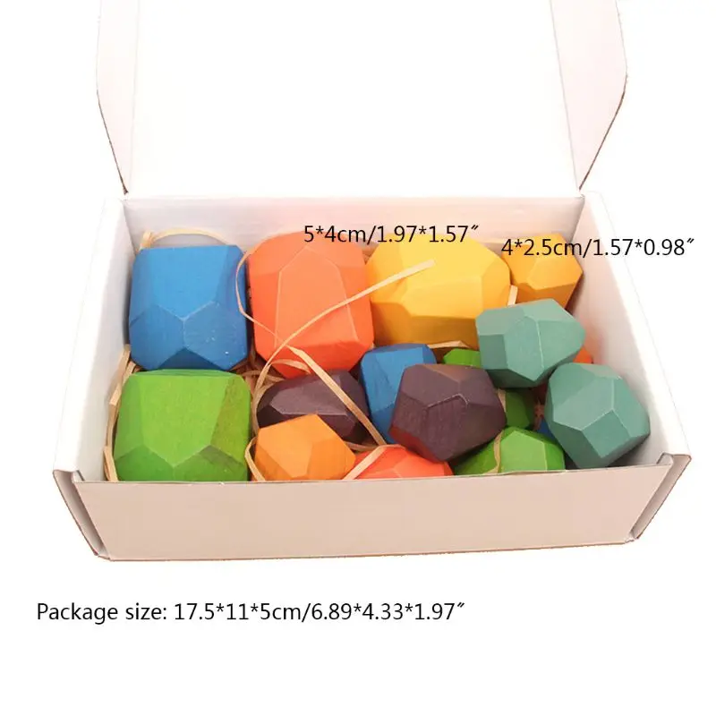 

16 Pcs Children Wooden Colored Stone Stacking Game Building Block Kids Creative Educational Toys
