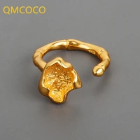 qmcoco 2021 new antique irregular pleated adjustable woman silver color ring retro geometr ring for woman party jewelry gifts