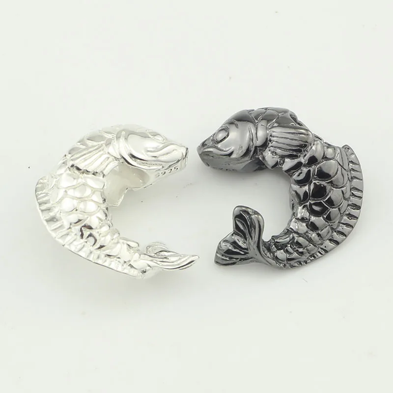 Black And White Fish Charm Beads Silver 925 Original Fit Bracelet Jewelry Bead for Making Pendants | Украшения и аксессуары