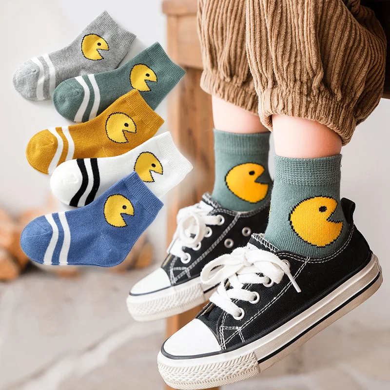 

5 Pairs/lot Children Cotton Socks Autumn Winter Spring Kids Boys Girls Warm Mid Socks Cartoon Stripe Sports Socks