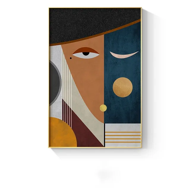 

Modern Figure Abstract Geometric Canvas Painting Contemporary Art Poster Print Faces Wall Art Picture for Living Room Home Decor