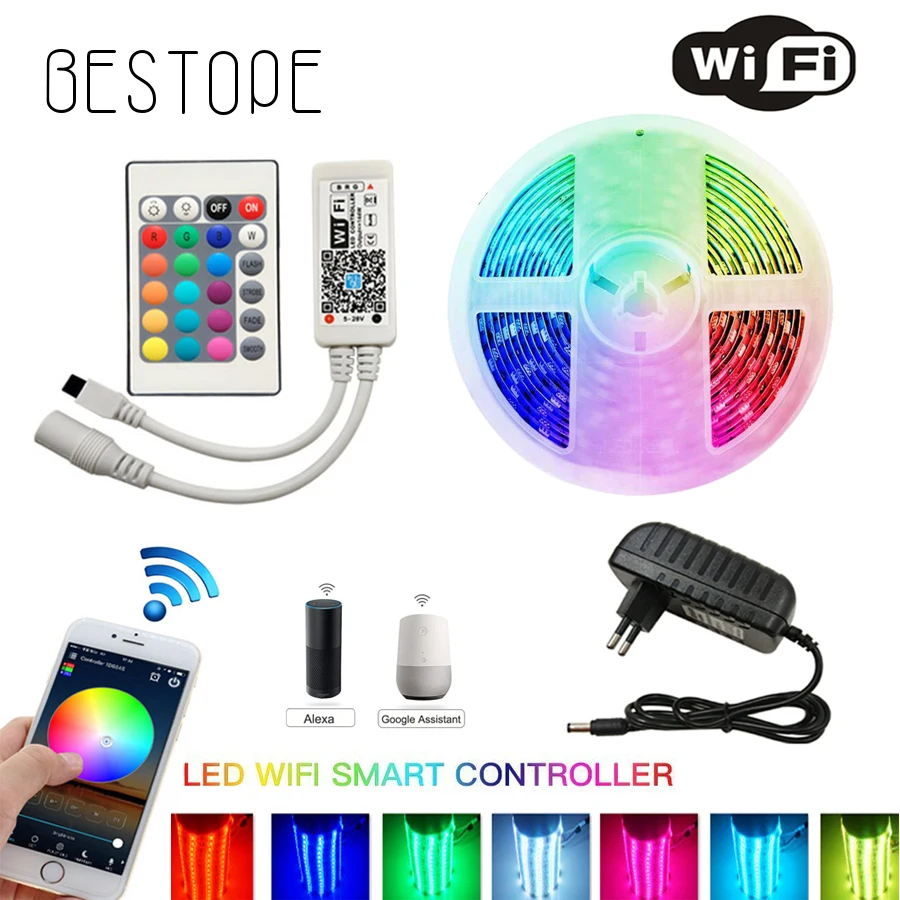 IR WIFI LED Strip Waterproof 5M 15M 20M RGB Led Strip Light 5050 RGB 30 Leds /M Flexible Lighting Ribbon Tape Controller Adapter