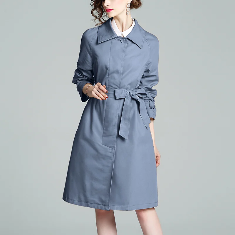 

windbreaker women's middle and long Korean version 2021 autumn season new waist closing slim fit temperament single