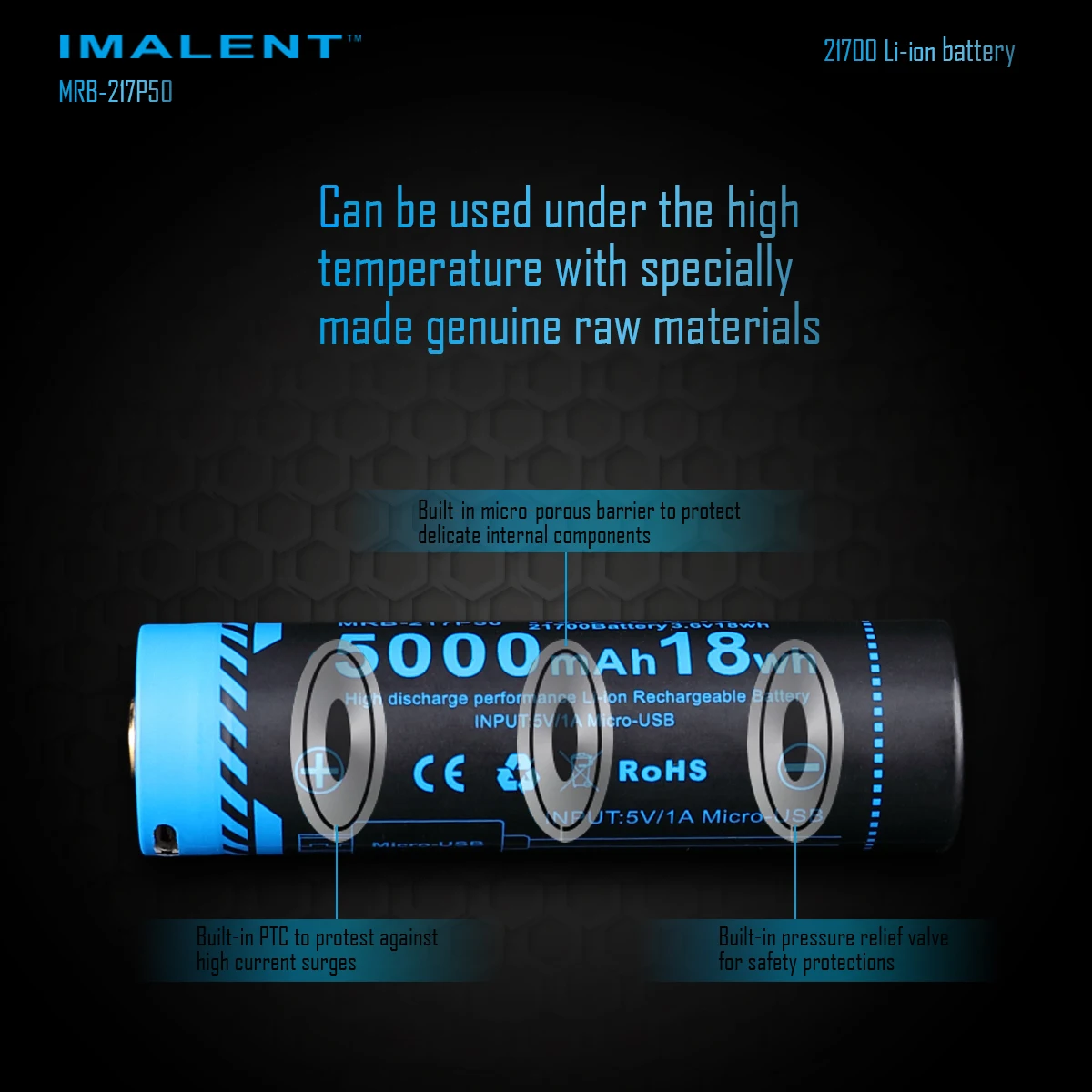 IMALENT Оригинальная литий-ионная батарея 3 6 V перезаряжаемая 21700 5000mAH Аксессуары для