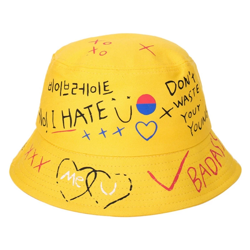 

Fashion Graffiti Double Side Hats Vintage Fisherman Hat Hat Hip Hop Cap Punk Cap For Men Women Bucket Hat