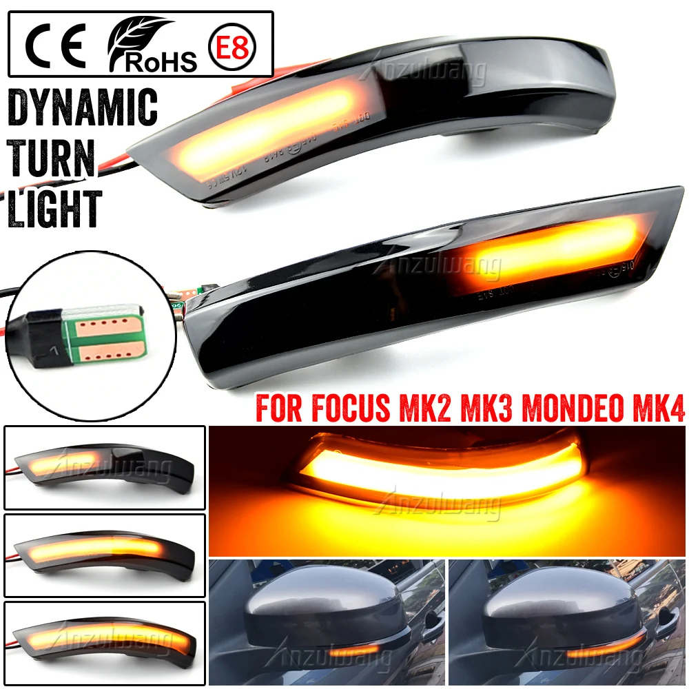 2pcs Flowing Side Wing Rearview Mirror Indicator Blinker For Ford Focus 2 3 Mk2 Mk3 Mondeo Mk4 LED Dynamic Turn Signal Light