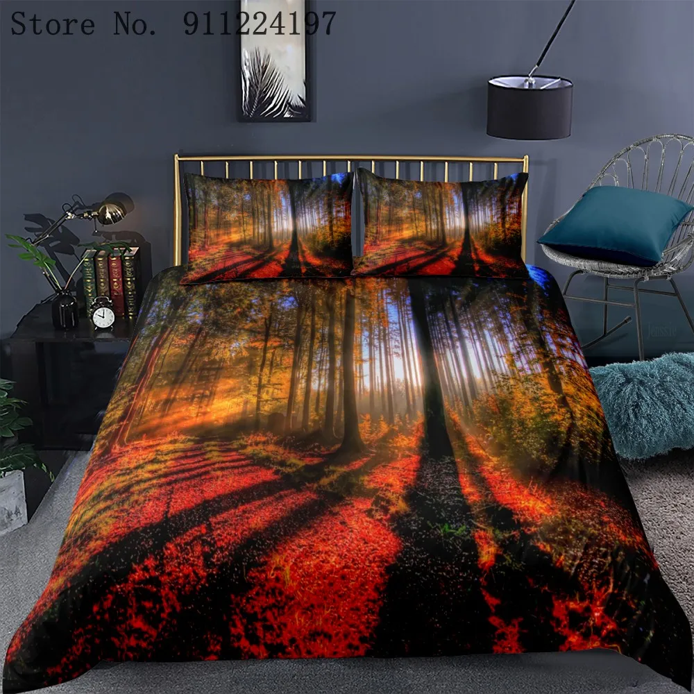 3D с лесным принтом пододеяльник из микрофибры Постельное белье один двойной Queen