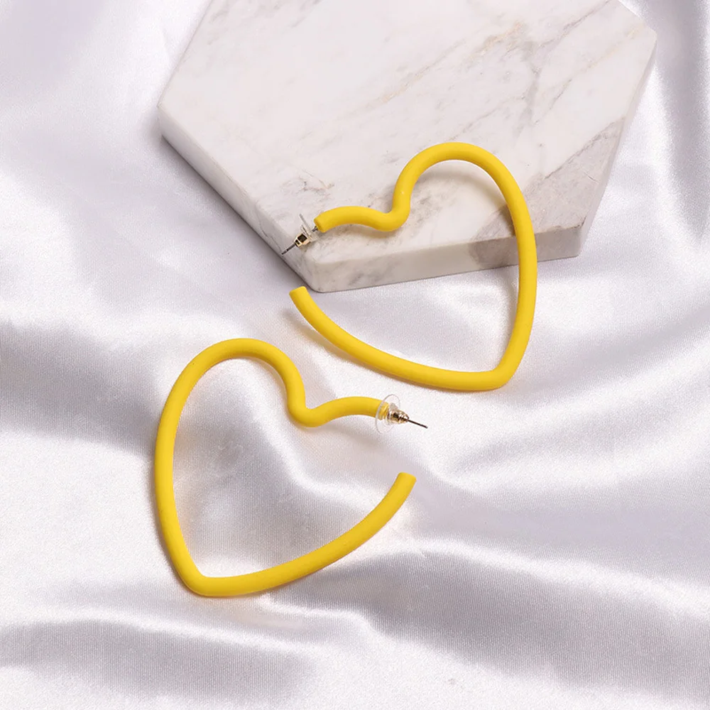 

1 Pair Candy Color Exaggerated Big Heart-shape Earrings Hollow Opening Acrylic Fashion Sweet Hoop Earrings Jewelry