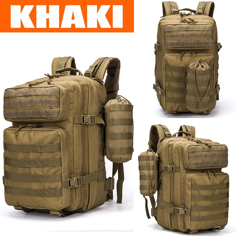 

BUCKSGEAR 45l big storage 3p tactical backpack molle system outdoor camping military assautl rucksack with water bottle pouch